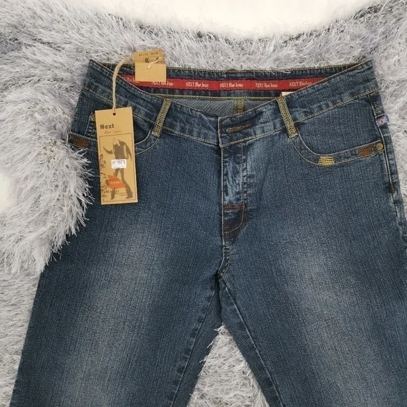 Next New Women's 13/14 Regular Boot Cut Blue Jeans Mid Rise with Embroidery - Picture 3 of 16